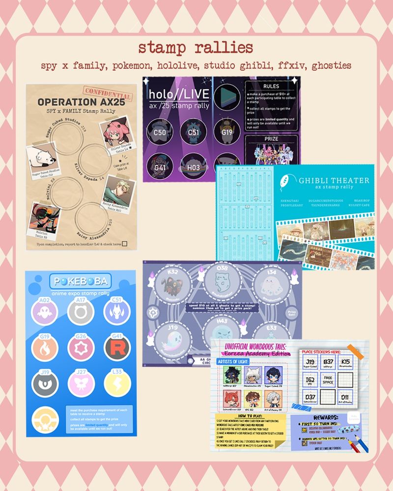 Sugar Cubed Studios Anime Expo Catalog - Stamp Rallies: Spy x Family, Hololive, Pokeboba, Ghosts, Ghibli Theatre, FFXIV