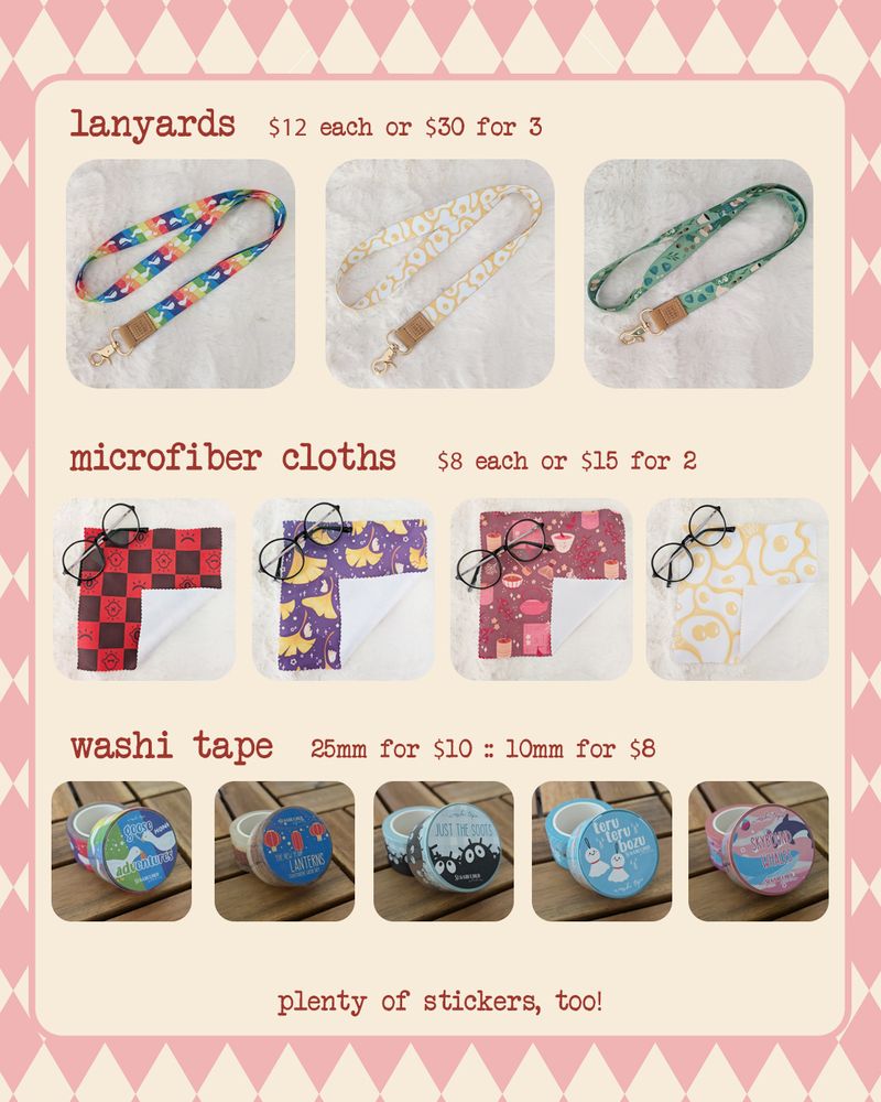 Sugar Cubed Studios Anime Expo Catalog - Lanyard, microfiber cloths, and washi tape