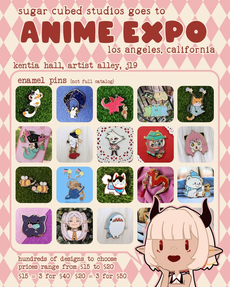Sugar Cubed Studios Anime Expo Catalog - Enamel Pins :: $15-$20 for 1 or $40-50 for a set.