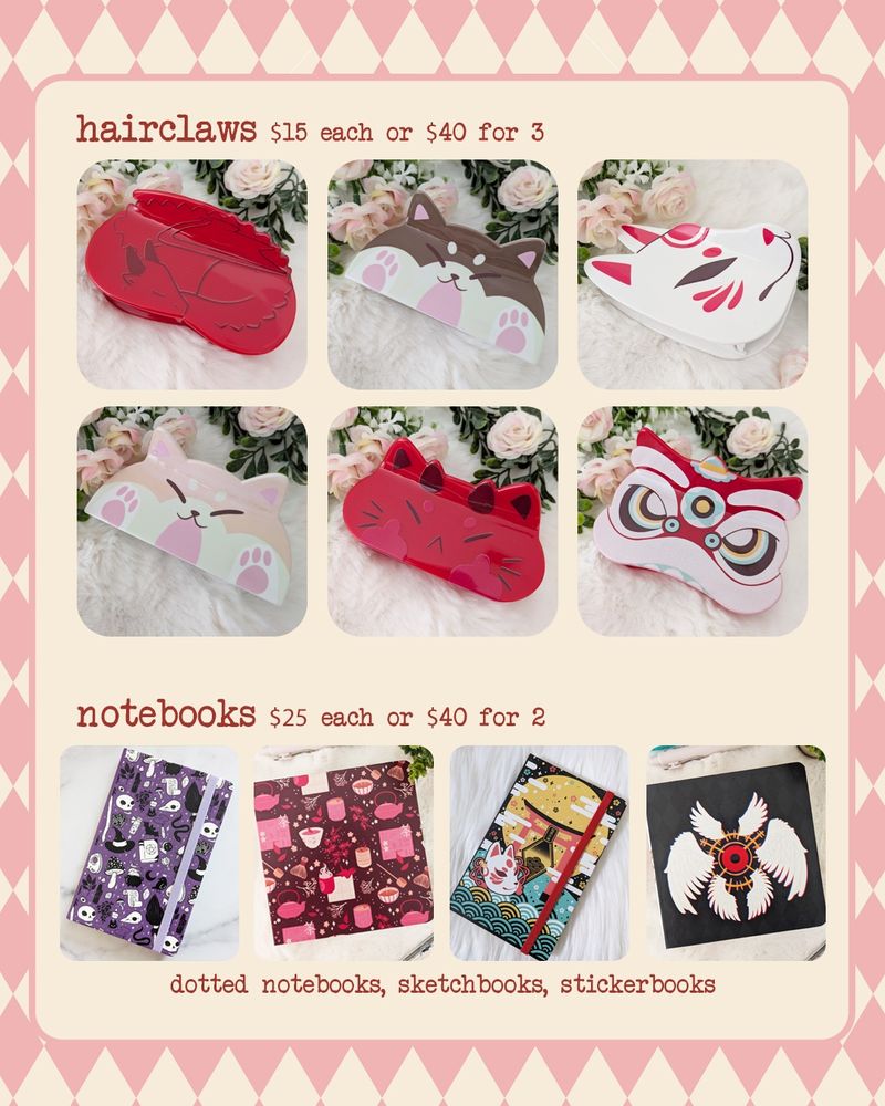 Sugar Cubed Studios Anime Expo Catalog - Hairclaws and Notebooks - partial display on catalog.