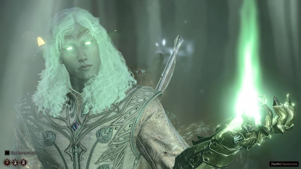 Half-drow Tav speaking with the dead