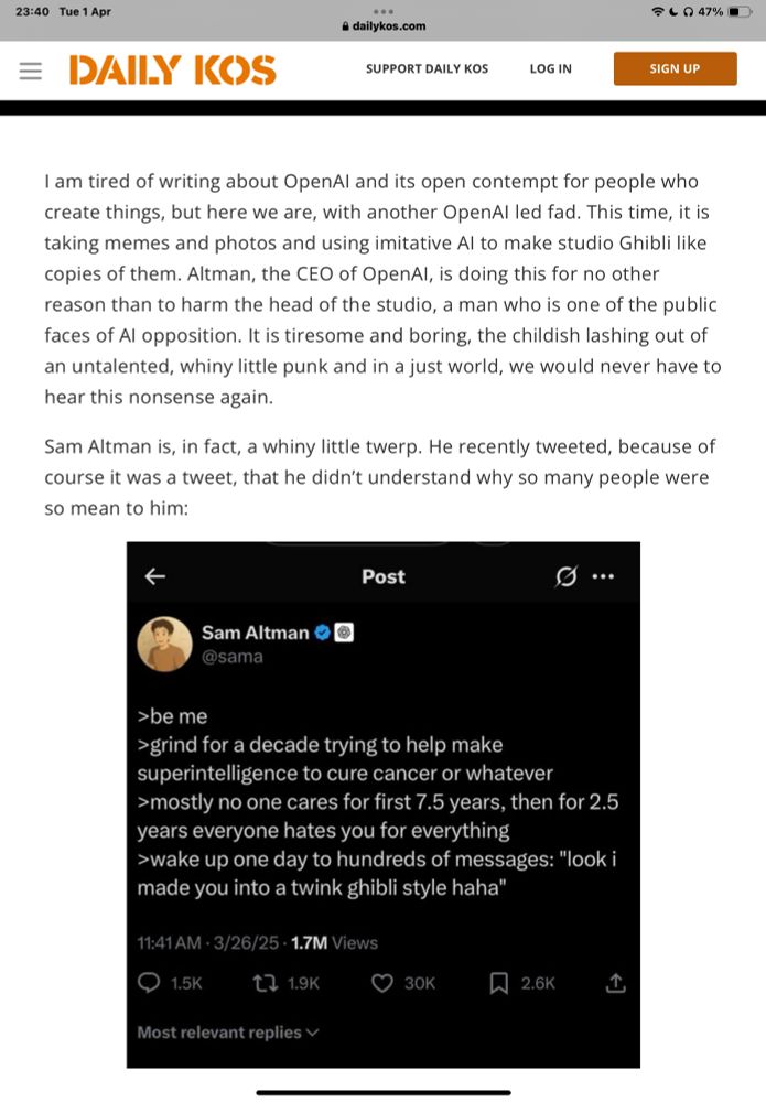 Angryea in the Daily Kos 31/3/25