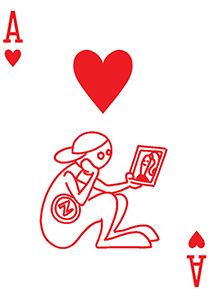 Homestar Runner Playing Cards Ace of Hearts card depicting Coach Z sitting and looking at a picture of Marzipan