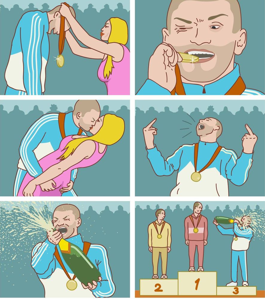 that comic with the guy in third place at the podium thinking he's hot shit