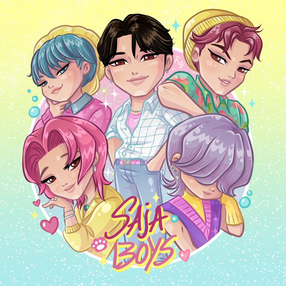 Digital illustration of Saja Boys, from the movie Kpop Demon Hunters.