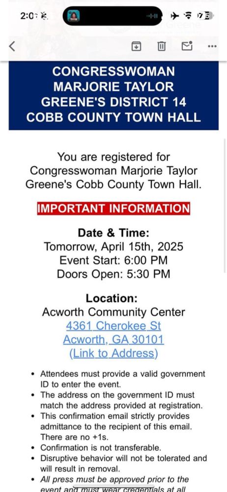Marjorie Taylor Greene Town Hall, Acworth, GA, Community Center, 4/15 530p