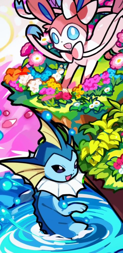 Close-up of the Eevee EX immersive card artwork, featuring Sylveon and Vaporeon