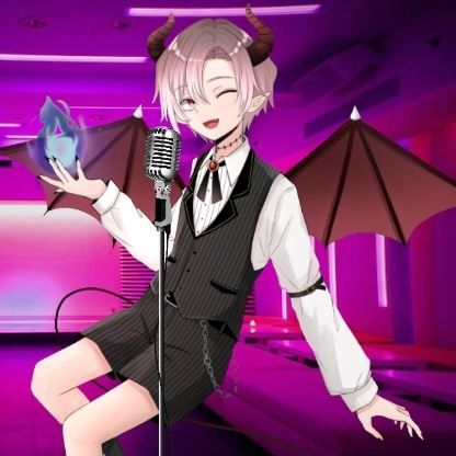 My vtuber model using a mic during a karaoke session.