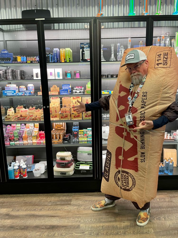 My Halloween costume is an inflatable that looks like a giant pack of Raw rolling papers.
