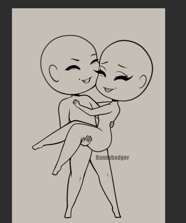 A YCH of a chibi holding up another chibi bridal style. They're both laughing.