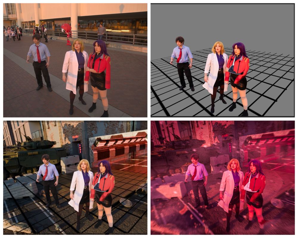 A collage of four photos showing how I edited the photo.