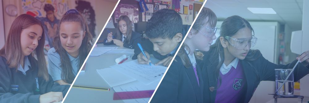 Three images, left to right:
2 pupils of Kings Norton Girls' School, 2 pupils of Hall Green School, 2 pupils of Swanshurst School