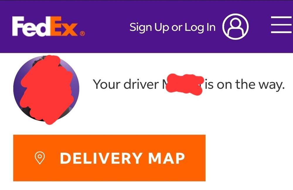 fedex tracking that shows a photo of the delivery driver and tells you that "your driver [name] is on the way"