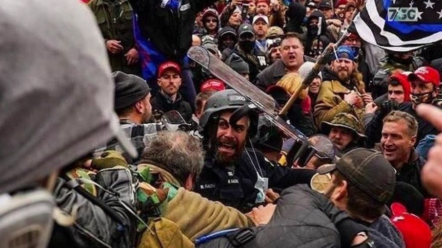 Officer Fanone being beaten and tased by j6 rioters for trump
