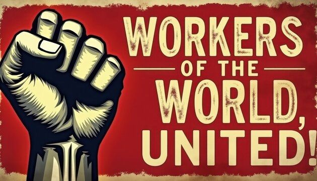 A raised fist Workers of the world, United!