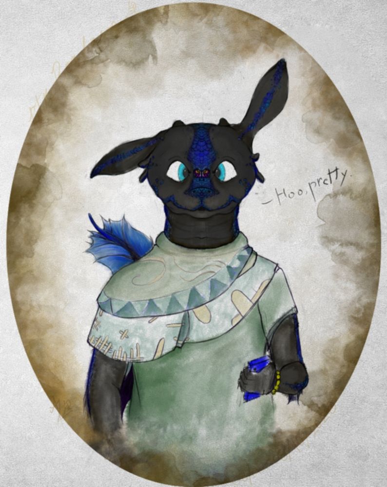 A portrait of Maxzinus with a butterfly landed on his snout