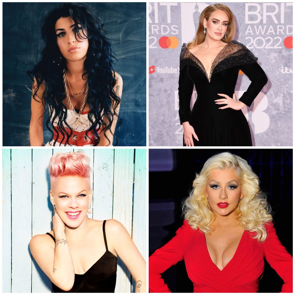 Clockwise L-R: Amy Winehouse, Adele, Christina Aguilera, Pink