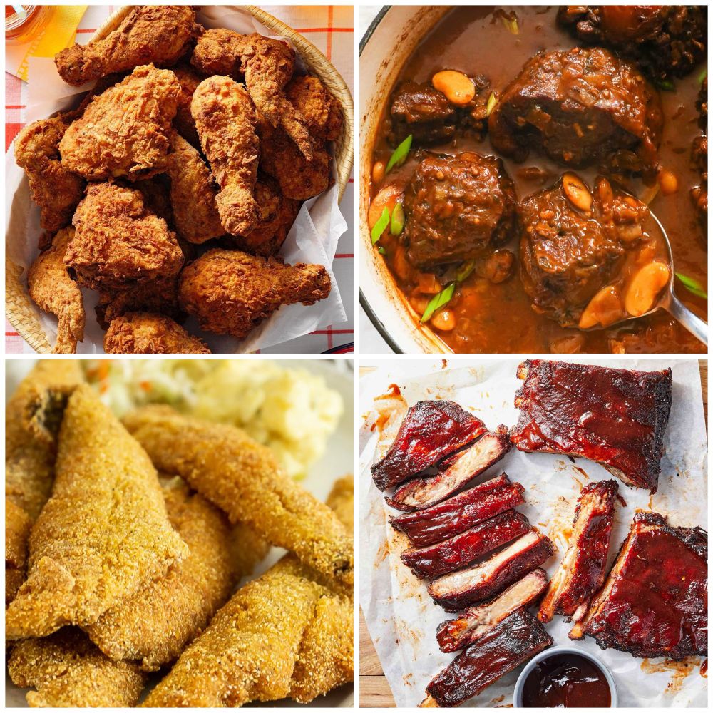 Fried chicken, oxtails, fried fish, BBQ ribs