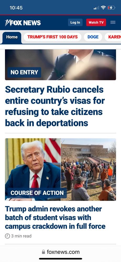 Front page news from FOX News. No mention of golfing, tariffs, the economy or nationwide protests. 