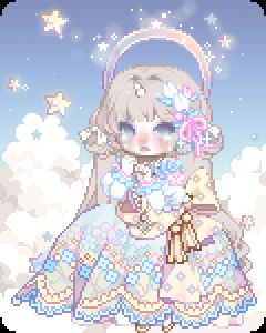 My current Gaia avvie using the following palettes: delusional, heavenly/pearlescent, and daybreak thus the avatar has a mix of pastel/soft blues, yellows and pinks. The hair being the standout feature as it's a soft/ashy brown color. 