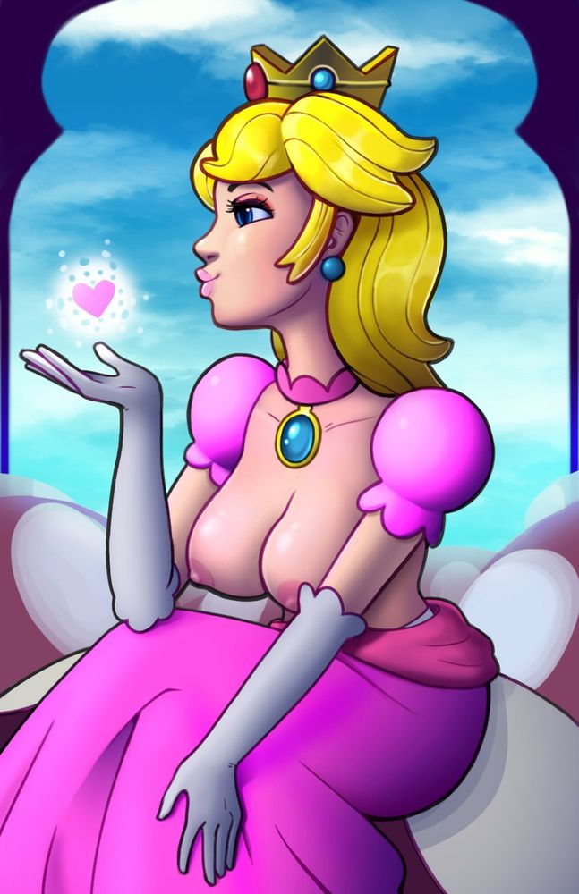 Topless Princess Peach blowing a kiss