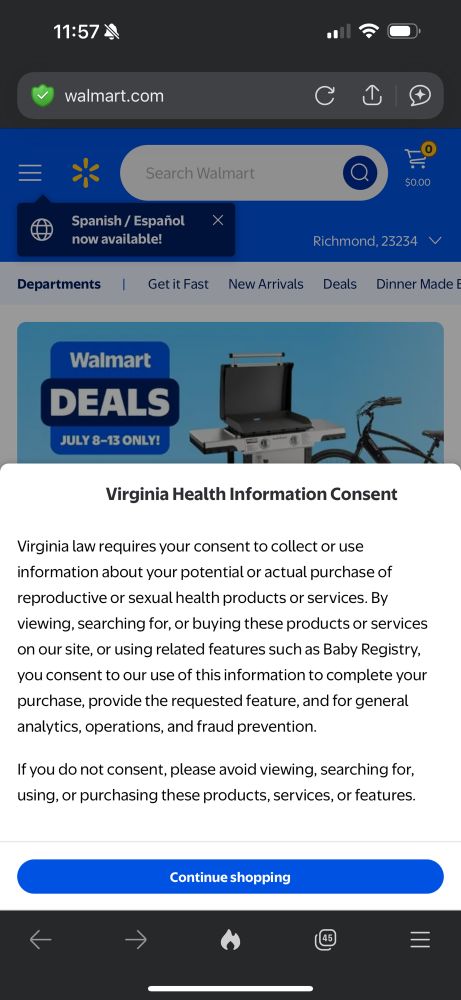 Screenshot of mentioned website from video that shows the same pop up message that was read in the video.