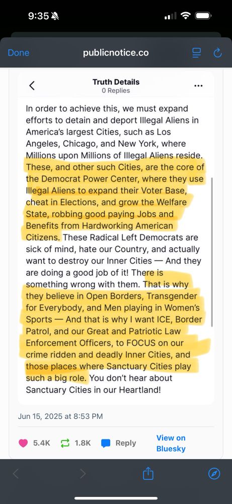 Statement from social media lying about democratic cities and justifying the MAGA agenda of criminalizing everybody they hate. 