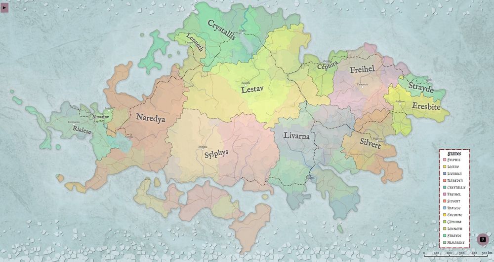 Un mapa del continente ficticio donde transcurre la historia que estoy escribiendo, 'El Legado de Sommus'
La tierra en cuestión fue bautizada con el nombre de 'Vollbring'

A map that illustrates the fictional continent upon which 'The Legacy of Somnus' takes place
The land in question is named 'Vollbring'

Map generator link:
(https://azgaar.github.io/Fantasy-Map-Generator/)