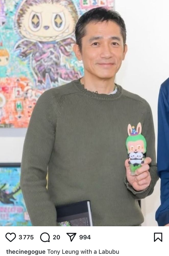 Photo de Tony Leung avec un Labubu