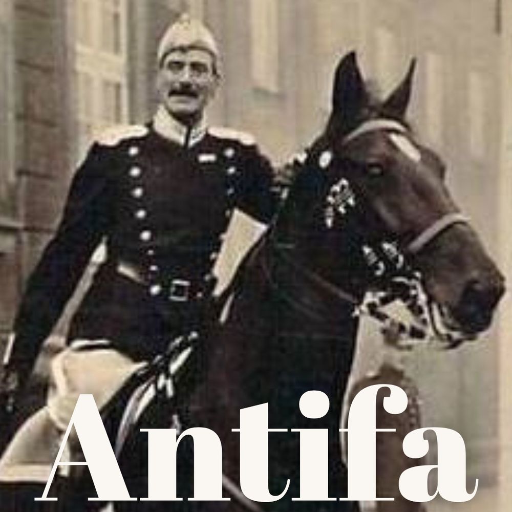 King Christian X of Denmark defied Nazi occupiers by continuing his habit of riding through the streets each morning. He supported  evacuation of Jews to neutral Sweden on the eve of the Nazi occupation and sent care packages of food to Danes in concentration camps, saying what matters is that we send it, not who eats it. The word “antifa” is superimposed over the photo. 