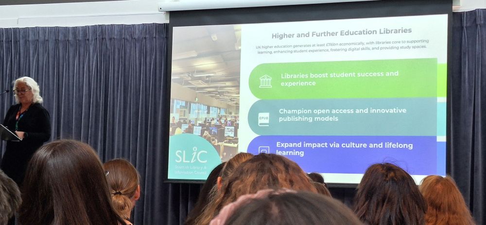 A photograph of Alison Nolan presenting at the CILIPS 2025 conference 