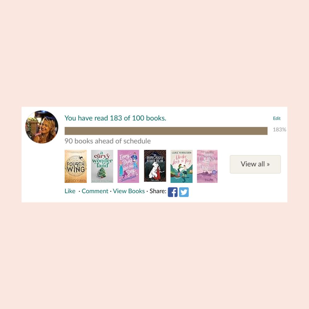 A screenshot of my Goodreads 2024 challenge. I’ve read 183 of 100 books. 