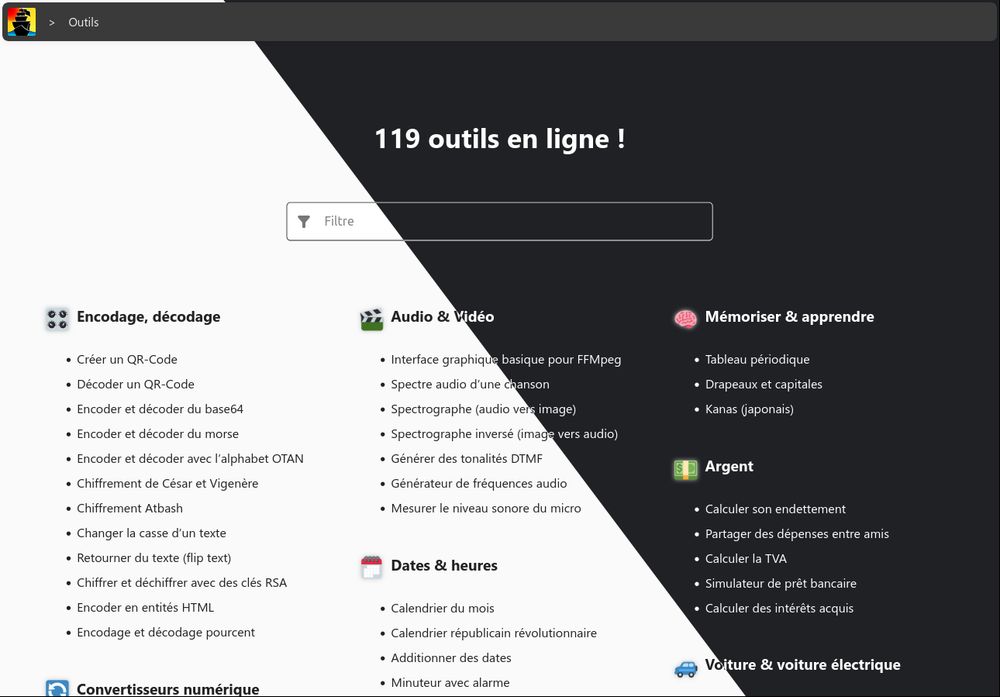 Capture d’écran de ma page des petits outils en ligne.