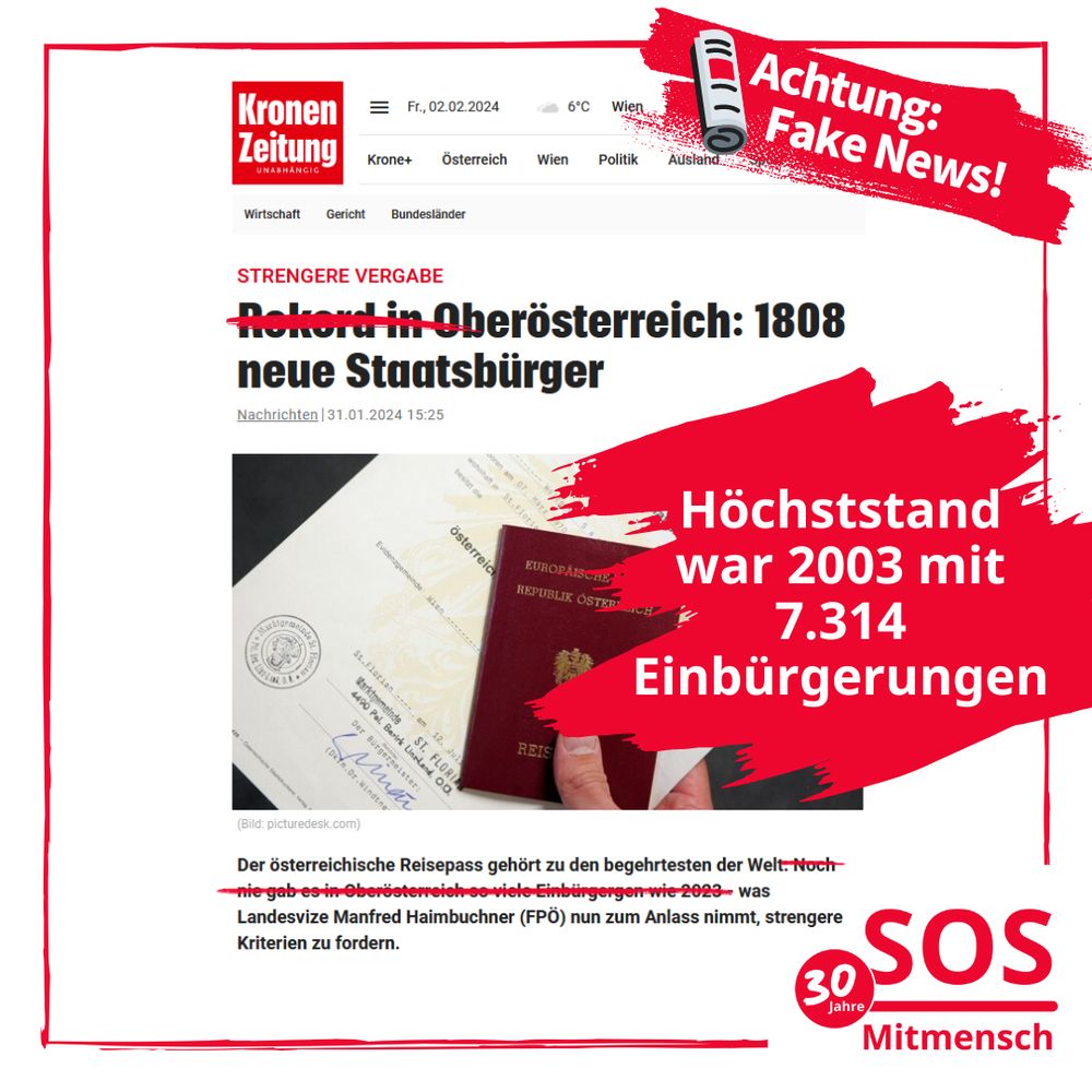 Fake News in der Kronen Zeitung: Höchststand an Einbürgerungen war 2003!!!