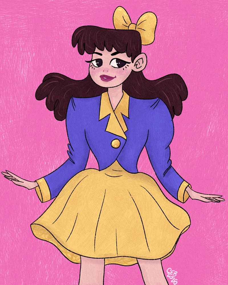 Crop image of an illustration of Chisato Moritaka on a pink background