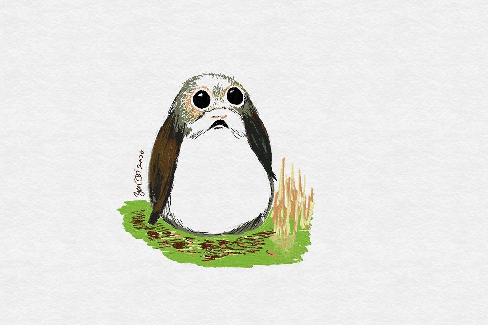 A digital drawing of a porg from Star Wars