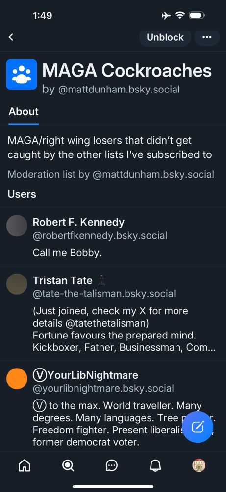 List that maga cockroach have blocked 