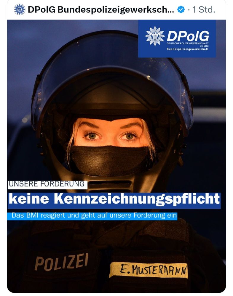Bild zeigt Post der DPolG, eine Polizistin ist abgebildet mit einem Namensschild als Kennzeichnung. 