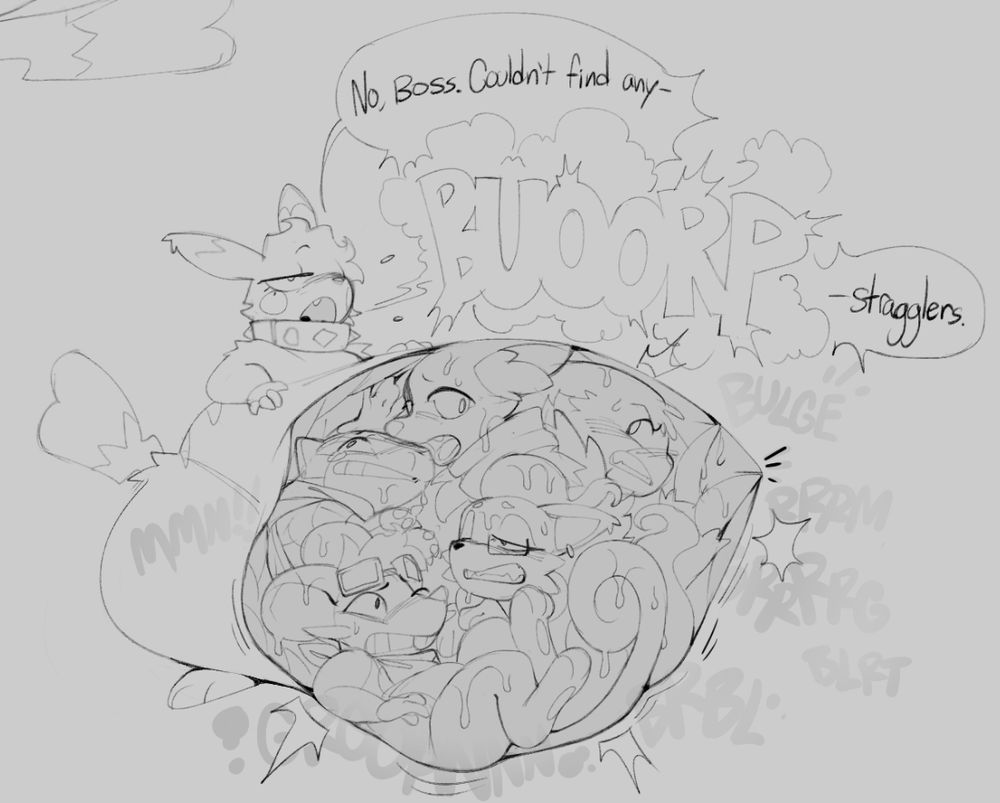 An especially stuffed pikachu belching loudly with a crowded stomach internal full of struggling pokemon!