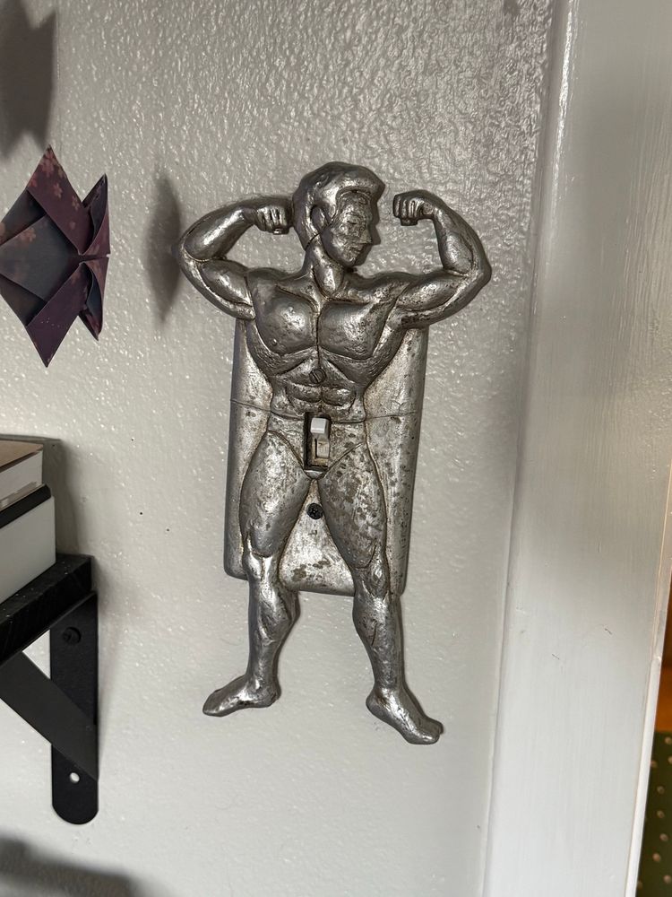 super hero light switch cover. the light switch is his wiener 