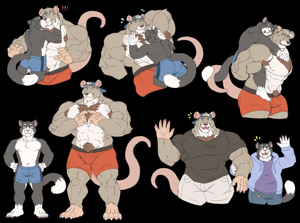 Was in the mood to revisit the big buff rat and small cat pair, and wanted to expand on their dynamics a bit! So here's further continuation of their comfy snuggly shenanigans~! They do seem quite content together~! #furry #furryart #anthro #oc