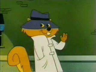 a cartoon squirrel is wearing a white coat and a blue hat