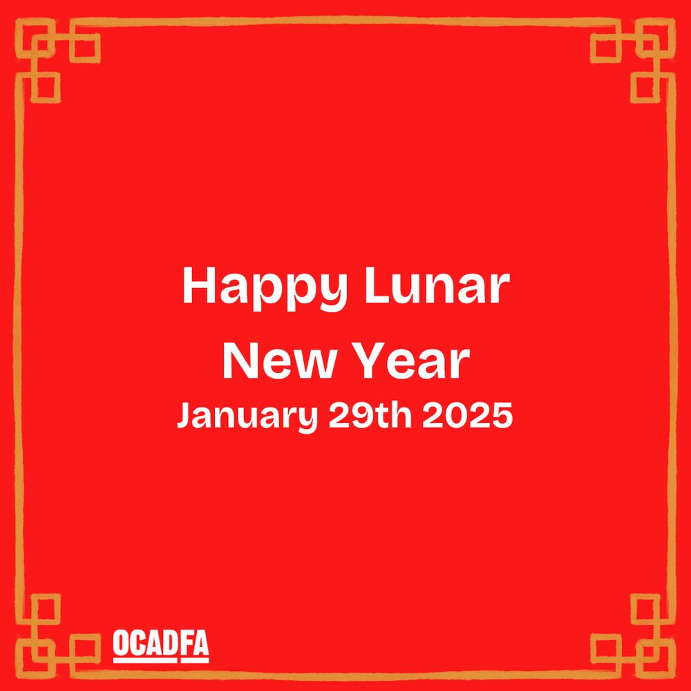 Image with red background colour and yellow boarder. Text on image: “Happy Lunar New Year. January 29, 2025”.