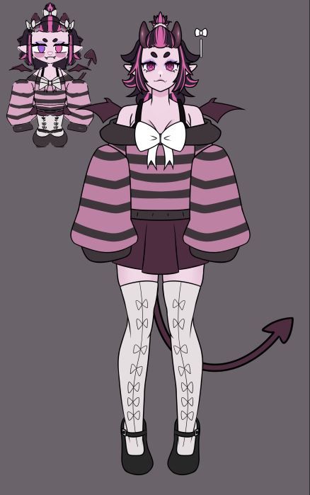 a cozy and comfy imp adoptable, with both a chibi design and a full ready to rig live2d model