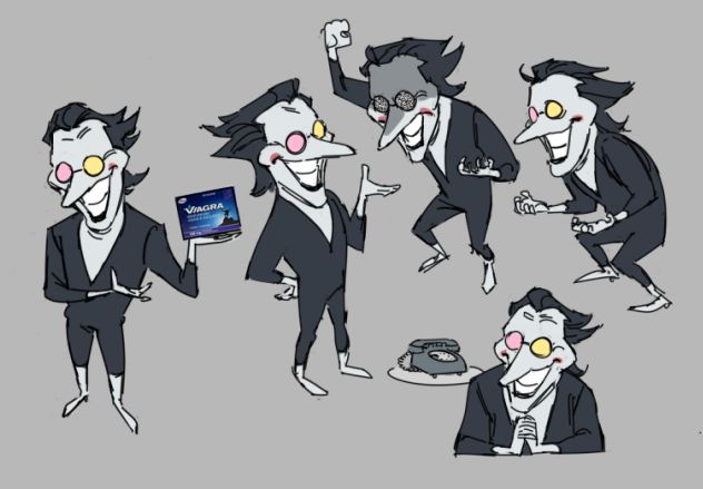 doodles of spamton, the enemy character from chapter 2 of deltarune
