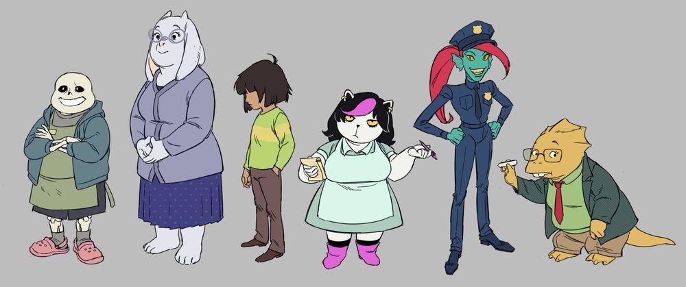 the cast of overworld characters for Deltarune in their normal outfits