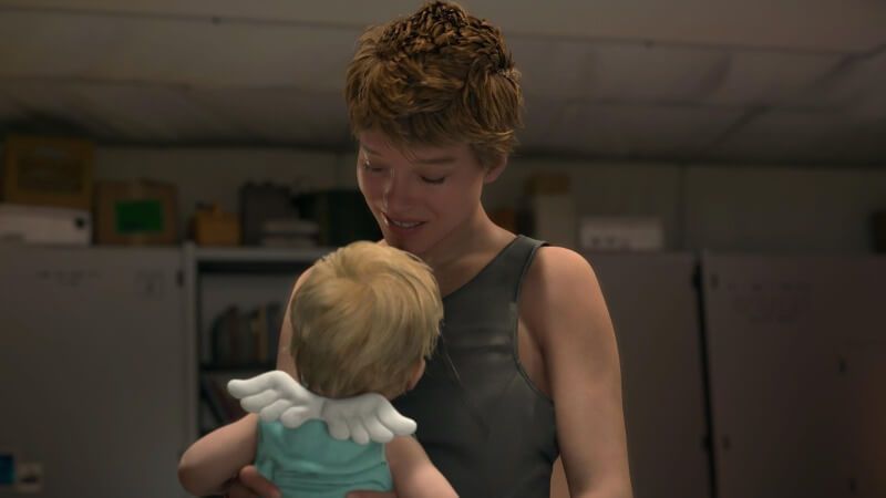Fragile holding a baby in Death Stranding 2