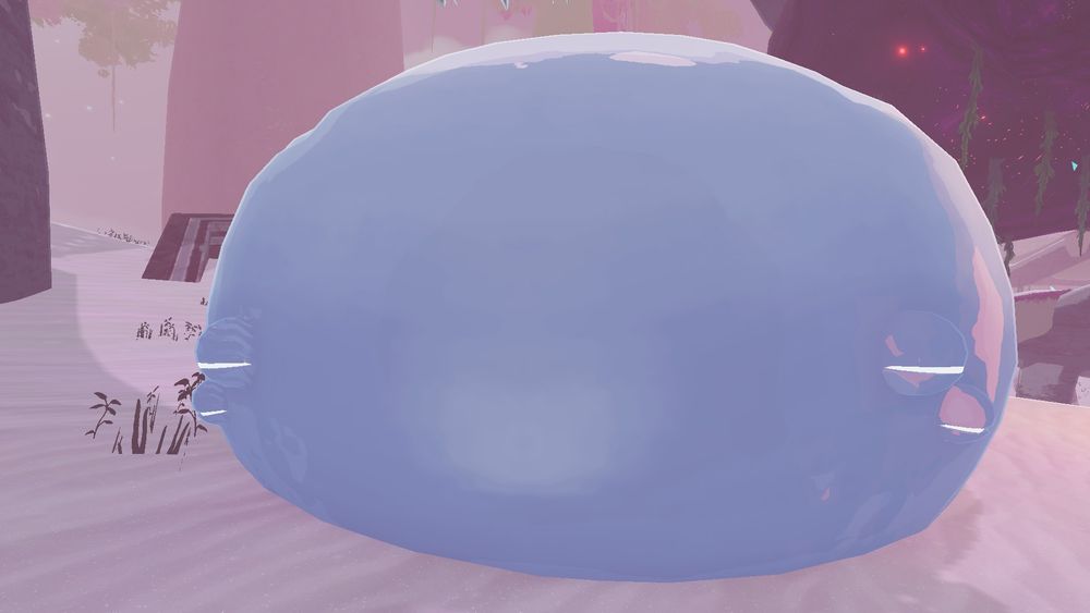 A screenshot of a Glacial Gup from Risk of Rain 2. He can be seen squinting his eyes.