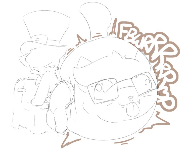 As Jules balloons out with more and more of Ten's poopy, his expression gets absolutely silly, ridiculously dumb, as his eyes stare off in two separate directions, his glasses tilt and become off-kilter, and his tongue hangs out between his harmless little fangs. His mind? Complete mush now~