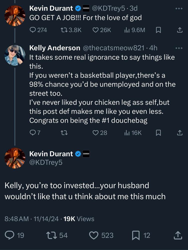 KD dunks on lady making a racist tweet